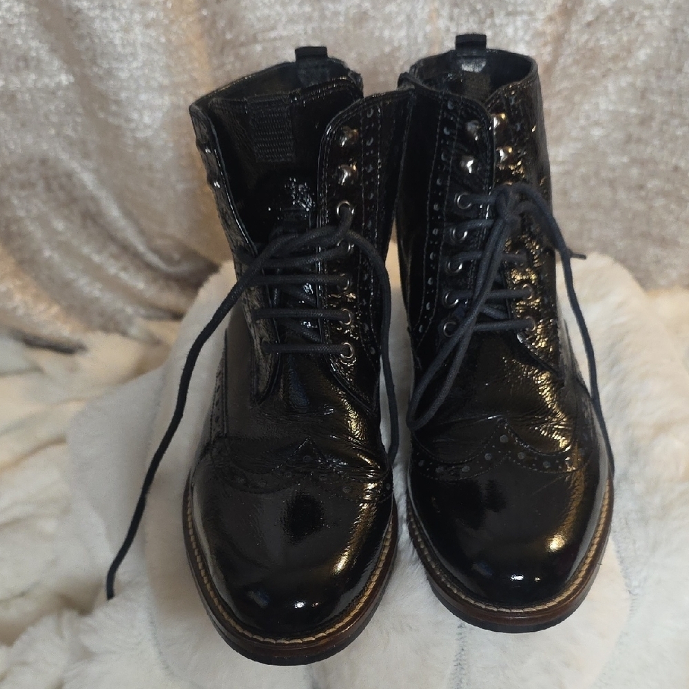 Black Patent Lace-Up Ankle Booties